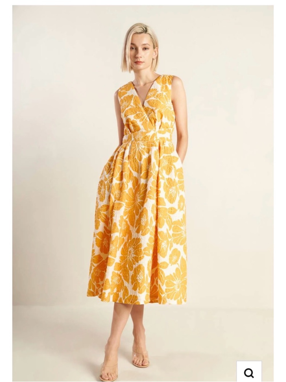 Floral Yellow Sleeveless Midi Dress with V-Neck